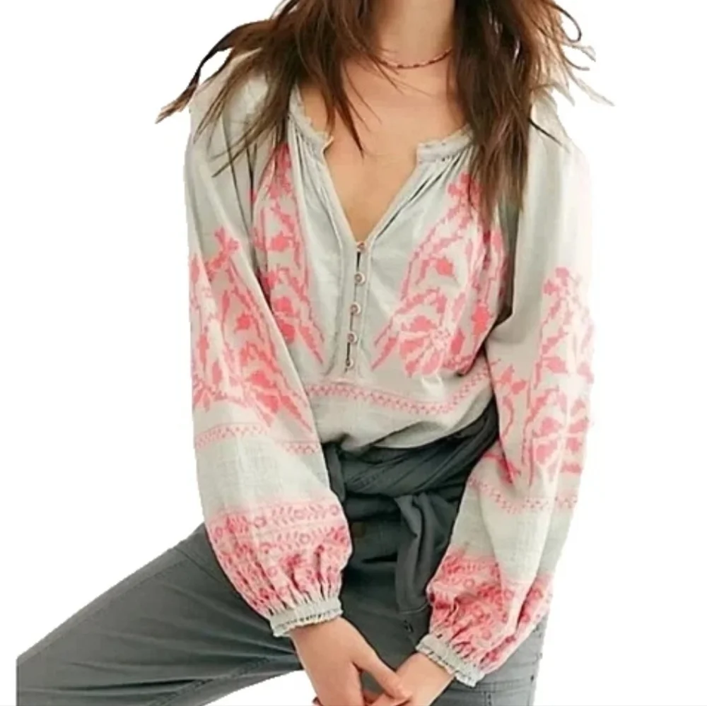 Free People Persuasion Embroidered Peasant Blouse